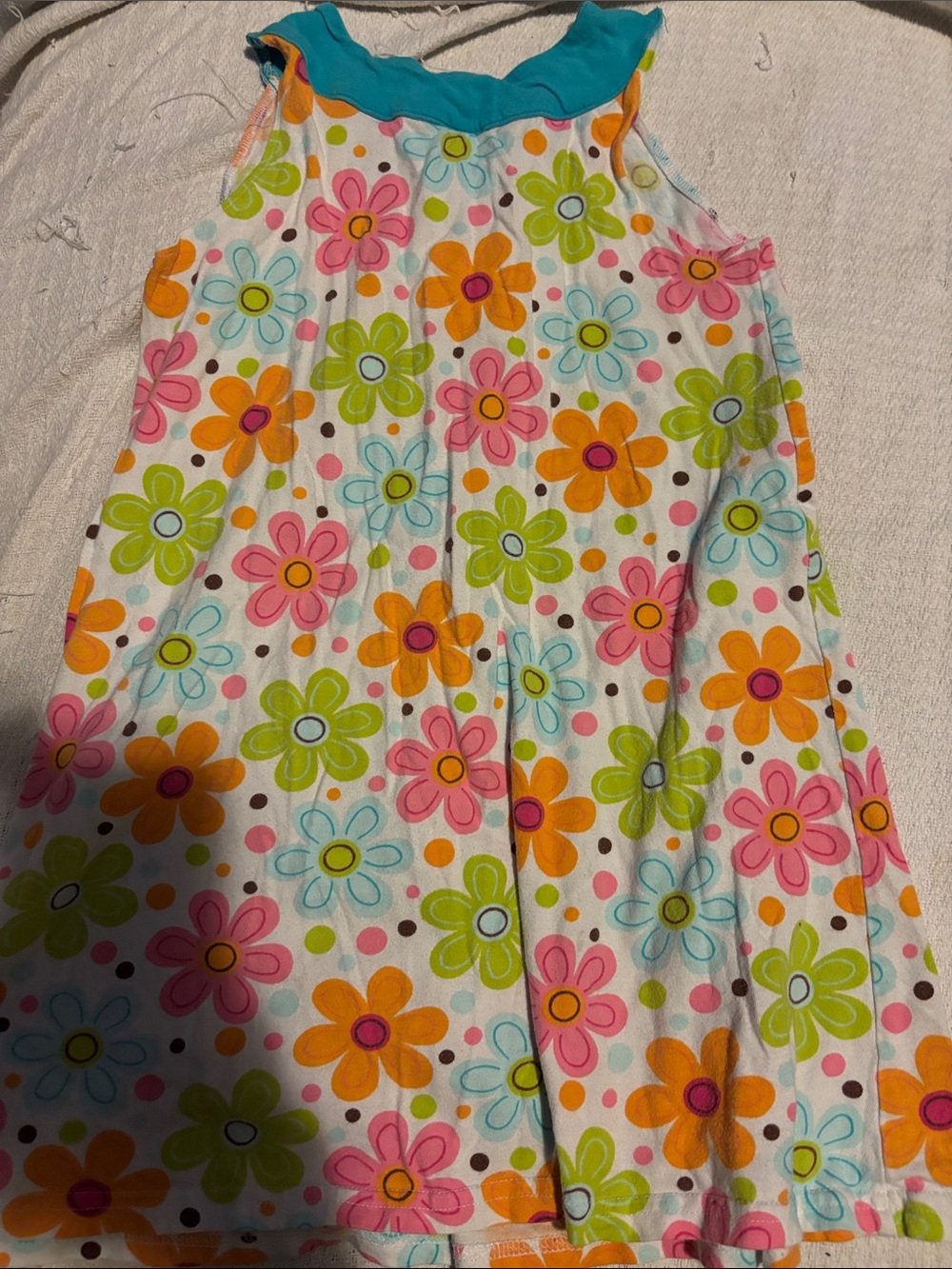 OshKosh B'gosh White Floral Tank Dress with Teal Collar
